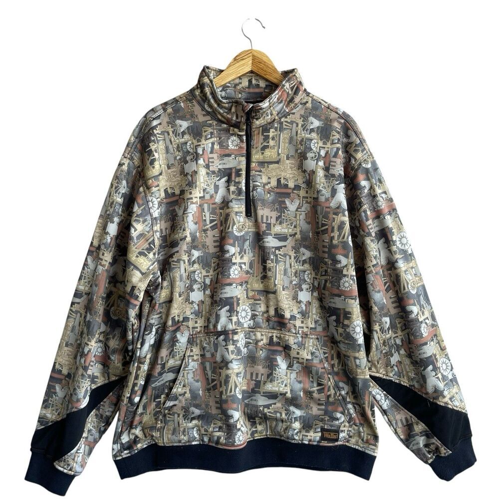 WALLS Oilfield Camo Fleece 1/4 Zip Jacket Sleeve Tech & Pouch Pockets Men’s 2XL